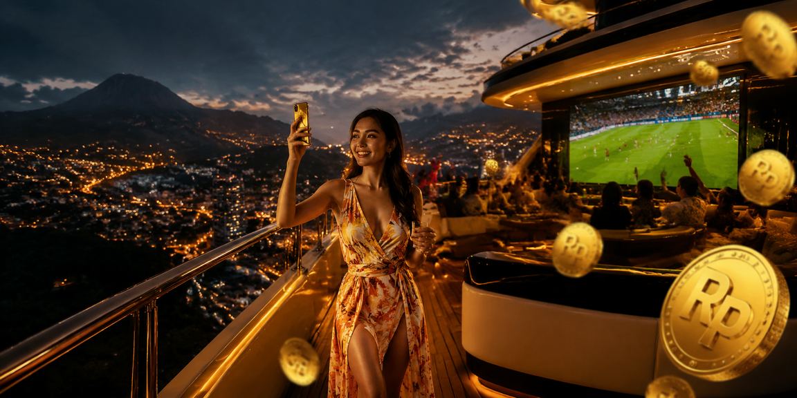 Suasana festival malam yang meriah dengan penggunaan mobile casino secara santai