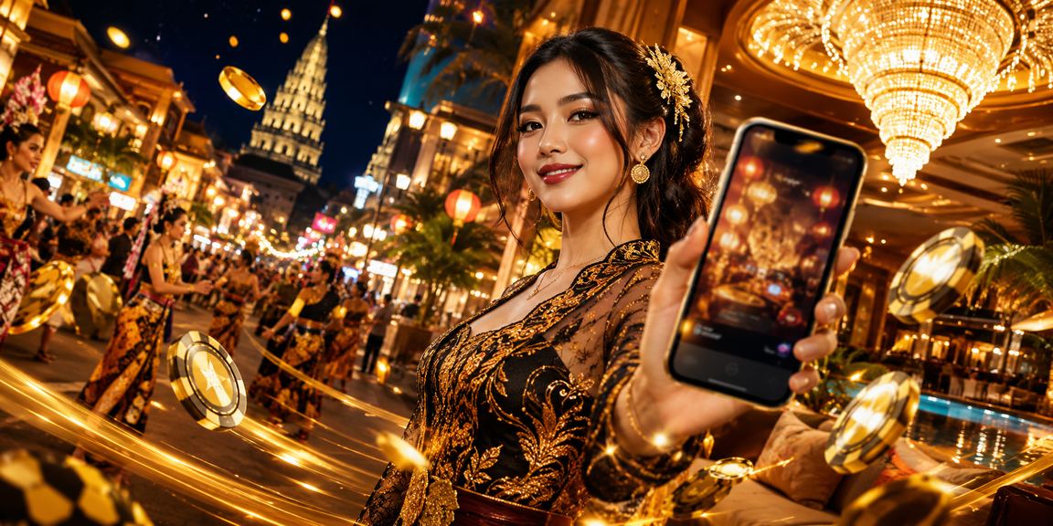 Suasana pasar malam dengan pengguna mengakses mobile casino lion88 dari ponsel